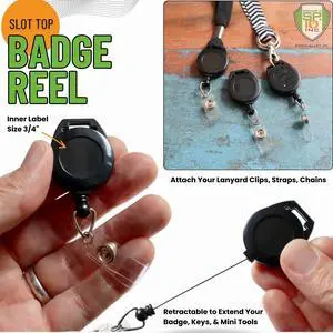 Bulk 100 Pack - Retractable Badge Reel with Lanyard Attachment Slot -Attach Your Neck Chain, Metal Hook, Key Ring or Strap Clip Through Top Slot for Extendable Badge or Keycard Access by Bulk 100 Pack - Retractable Badge Reel with Lanyard Attachment Slot -Attach Your Neck Chain, Metal Hook, Key Ring or Strap Clip Through Top Slot for Extendable Badge or Keycard Access by