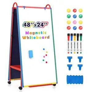 Mobile Whiteboard on Wheels 48x24 in Rolling Classroom Easel for Teaching | Double Sided, with Storage, Large Mobile Whiteboard with Stand for Teacher, Height Adjustable to 70 inches, for Home School Mobile Whiteboard on Wheels 48x24 in Rolling Classroom Easel for Teaching | Double Sided, with Storage, Large Mobile Whiteboard with Stand for Teacher, Height Adjustable to 70 inches, for Home School