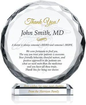 Custom Crystal Doctor Appreciation Gift Plaque from Patient, Personalized with Doctor Name and personal message, Unique Thank You Gift or Retirement Gift for Physician, family doctor (L - 8") Custom Crystal Doctor Appreciation Gift Plaque from Patient, Personalized with Doctor Name and personal message, Unique Thank You Gift or Retirement Gift for Physician, family doctor (L - 8")