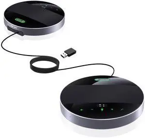 2-in-1 Conference Speaker and Microphone, Daisy Chain Wireless Bluetooth Speakerphone with 360° omnidirectional mics USB/Dongle/Bluetooth Connection 18H Talk Time for 15-30 People Meeting 2-in-1 Conference Speaker and Microphone, Daisy Chain Wireless Bluetooth Speakerphone with 360° omnidirectional mics USB/Dongle/Bluetooth Connection 18H Talk Time for 15-30 People Meeting