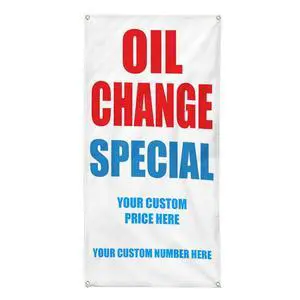 Custom Vertical Vinyl Banner Multiple Sizes Oil Change Special $19.95 Advertisement Business Outdoor Weatherproof Industrial Yard Signs 10 Grommets 144x60Inches Custom Vertical Vinyl Banner Multiple Sizes Oil Change Special $19.95 Advertisement Business Outdoor Weatherproof Industrial Yard Signs 10 Grommets 144x60Inches