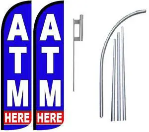 ATM Here King Flag Sign Kit With Pole and Ground Spike - Pack of 2 ATM Here King Flag Sign Kit With Pole and Ground Spike - Pack of 2
