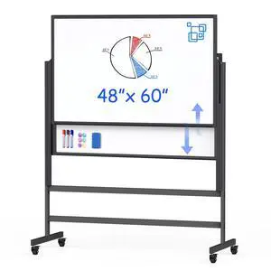 Double-Sided White Board on Wheels, 48x60 Inch (4'x5') Large Magnetic Mobile Dry Erase Board, Height Adjustable Stand Rolling Whiteboard for Office, Classroom, Home School Use, Black Double-Sided White Board on Wheels, 48x60 Inch (4'x5') Large Magnetic Mobile Dry Erase Board, Height Adjustable Stand Rolling Whiteboard for Office, Classroom, Home School Use, Black