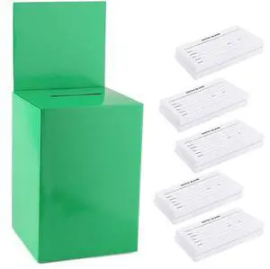 Large thick cardboard raffle Ballot Box 9.5"H x 6.5"W x 6.5"D Charity Donation collection Box office Suggestion comment Box removable display area 6.5" x 6.5" Includes 1000 Sheets(Green 10 pack) Large thick cardboard raffle Ballot Box 9.5"H x 6.5"W x 6.5"D Charity Donation collection Box office Suggestion comment Box removable display area 6.5" x 6.5" Includes 1000 Sheets(Green 10 pack)