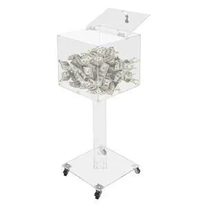 Acrylic Raffle Ticket Box with Stand, Suggestion Donation Box Ballot Boxes with Lock and Key & Wheels for Office Charity Church Collection (Clear-Bar Hole) Acrylic Raffle Ticket Box with Stand, Suggestion Donation Box Ballot Boxes with Lock and Key & Wheels for Office Charity Church Collection (Clear-Bar Hole)