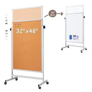 Double Sided Cork Board & White Board on Wheels 48" x 32" Aluminum Frame | Magnetic Rolling White Board, Height Adjustable Freestanding Natural Corkboard, Dual-function Surface for Writing & Pinning Double Sided Cork Board & White Board on Wheels 48" x 32" Aluminum Frame | Magnetic Rolling White Board, Height Adjustable Freestanding Natural Corkboard, Dual-function Surface for Writing & Pinning