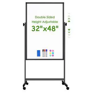 Rolling Whiteboard on Wheels 48" x 32" Aluminum Frame (Black) | Magnetic Dry Erase Board with Stand, Double-Sided Height Adjustable Mobile Whiteboard Easel for Home Office, School Supplies Rolling Whiteboard on Wheels 48" x 32" Aluminum Frame (Black) | Magnetic Dry Erase Board with Stand, Double-Sided Height Adjustable Mobile Whiteboard Easel for Home Office, School Supplies