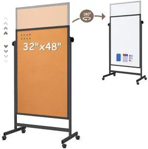 Double Sided Cork Board & White Board on Wheels 48" x 32" Aluminum Frame | Magnetic Rolling White Board, Height Adjustable Freestanding Natural Corkboard, Dual-function Surface for Writing & Pinning Double Sided Cork Board & White Board on Wheels 48" x 32" Aluminum Frame | Magnetic Rolling White Board, Height Adjustable Freestanding Natural Corkboard, Dual-function Surface for Writing & Pinning