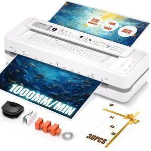 13" Heavy-Duty 4-Roller Laminator Machine, Fast 55s Warm-Up, 3-10 Mil A3/11x17 Laminating Machine, 1000mm/min Speed, Auto-Reverse Jam Prevention, Includes 30-Sheets for Office & School(White) 13" Heavy-Duty 4-Roller Laminator Machine, Fast 55s Warm-Up, 3-10 Mil A3/11x17 Laminating Machine, 1000mm/min Speed, Auto-Reverse Jam Prevention, Includes 30-Sheets for Office & School(White)