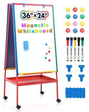 Rolling Whiteboard on Wheels 36x24 in Portable Magnetic Easel for Classroom | Double Sided, with Storage, Large Mobile Whiteboard with Stand for Kids, Height Adjustable to 64.4 inches, for Home School Rolling Whiteboard on Wheels 36x24 in Portable Magnetic Easel for Classroom | Double Sided, with Storage, Large Mobile Whiteboard with Stand for Kids, Height Adjustable to 64.4 inches, for Home School