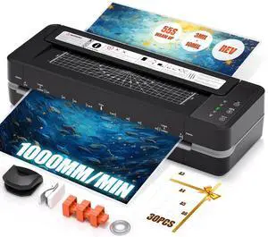 13" Heavy-Duty 4-Roller Laminator Machine, Fast 55s Warm-Up, 3-10 Mil A3/11x17 Laminating Machine, 1000mm/min Speed, Auto-Reverse Jam Prevention, Includes 30-Sheets for Office & School (Black) 13" Heavy-Duty 4-Roller Laminator Machine, Fast 55s Warm-Up, 3-10 Mil A3/11x17 Laminating Machine, 1000mm/min Speed, Auto-Reverse Jam Prevention, Includes 30-Sheets for Office & School (Black)