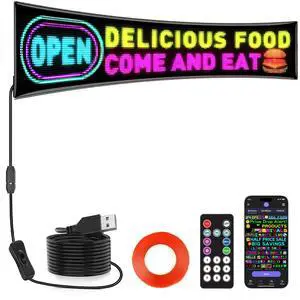 Dual Row P5 Huge Bright Advertising Programmable LED Sign, 37''x8'' Flexible Digital Scrolling Light Sign Custom Text Message Pattern LED Display for Store Restaurant Hotel Dual Row P5 Huge Bright Advertising Programmable LED Sign, 37''x8'' Flexible Digital Scrolling Light Sign Custom Text Message Pattern LED Display for Store Restaurant Hotel