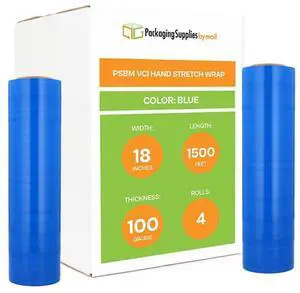 PSBM VCI Stretch Wrap, 4 Pack, 18 Inch x 1500 Feet, 100 Gauge, Aqua Plastic Cling, Hand Shrink Film with Volatile Corrosion Inhibitor Technology PSBM VCI Stretch Wrap, 4 Pack, 18 Inch x 1500 Feet, 100 Gauge, Aqua Plastic Cling, Hand Shrink Film with Volatile Corrosion Inhibitor Technology