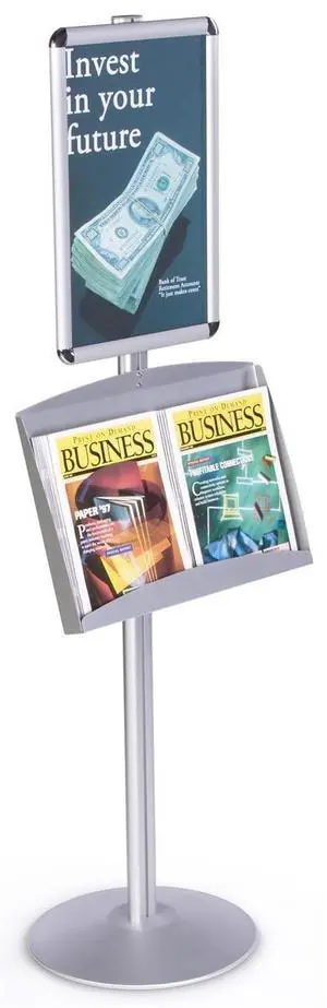 Brushed Silver Satin Aluminum Sign Stand and Literature Rack, 18-1/4 x 54 x 14-Inch, for Displaying 11 x 17-Inch Posters Brushed Silver Satin Aluminum Sign Stand and Literature Rack, 18-1/4 x 54 x 14-Inch, for Displaying 11 x 17-Inch Posters