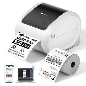 4x6 Shipping Label Printer 300DPI with 500 Labels | D530Pro Ethernet Label PrinterBluetooth and USB Connection, Built-in Paper Bin, for Small Business, Online Sellers 4x6 Shipping Label Printer 300DPI with 500 Labels | D530Pro Ethernet Label PrinterBluetooth and USB Connection, Built-in Paper Bin, for Small Business, Online Sellers