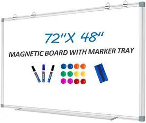 White Board Dry Erase Whiteboard for Wall 72" x 48" Aluminum Presentation Magnetic Whiteboards with 4 Hooks, 12 Magnets, 3 Markers & 1 Eraser White Board Dry Erase Whiteboard for Wall 72" x 48" Aluminum Presentation Magnetic Whiteboards with 4 Hooks, 12 Magnets, 3 Markers & 1 Eraser