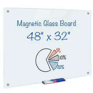 Magnetic Glass Dry Erase White Board, 48" x 32" Frameless Glass Board for Wall Mounted, Includes 6 Magnets, 3 Markers and 1 Eraser for Classroom Home, Office Supplies (White) Magnetic Glass Dry Erase White Board, 48" x 32" Frameless Glass Board for Wall Mounted, Includes 6 Magnets, 3 Markers and 1 Eraser for Classroom Home, Office Supplies (White)