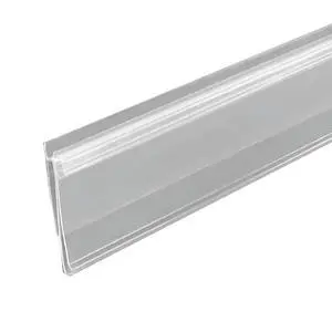 Gondola Shelf Strip with Shelf Talker Gripper (100 Pack), 48 Long by 1.25 High Clear PVC Label Holder, Snap In Design for Retail Gondolas with Tag Channels Gondola Shelf Strip with Shelf Talker Gripper (100 Pack), 48 Long by 1.25 High Clear PVC Label Holder, Snap In Design for Retail Gondolas with Tag Channels