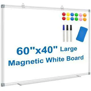 White Board Dry Erase Whiteboard for Wall 60" x 40" Aluminum Presentation Magnetic Whiteboards with Long Pen Tray, 12 Magnets, 3 Markers & 1 Eraser White Board Dry Erase Whiteboard for Wall 60" x 40" Aluminum Presentation Magnetic Whiteboards with Long Pen Tray, 12 Magnets, 3 Markers & 1 Eraser