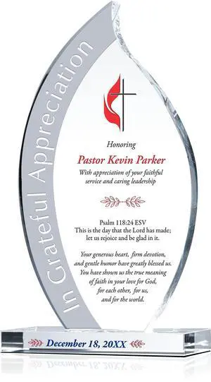 Personalized Crystal Methodist Church Pastor Appreciation Plaque, Engraved with Methodist Cross, Customized with Pastor Name, Unique Pastor Anniversary Appreciation Gift (M - 7.5") Personalized Crystal Methodist Church Pastor Appreciation Plaque, Engraved with Methodist Cross, Customized with Pastor Name, Unique Pastor Anniversary Appreciation Gift (M - 7.5")