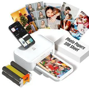 4x6 Photo Printer, CP4100 Photo Printer for iPhone & Android with 108 Sheets & 2 Cartridges, Wi-Fi Wireless Portable Picture Printer, Instant Print Photos, Dye Sublimation, White 4x6 Photo Printer, CP4100 Photo Printer for iPhone & Android with 108 Sheets & 2 Cartridges, Wi-Fi Wireless Portable Picture Printer, Instant Print Photos, Dye Sublimation, White