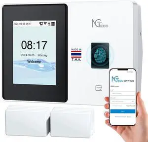 Cloud Employee Time Clock, Fingerprint & Card Punch Machine with 2.4G/5G WiFi, 2000mAh Backup Battery, Remote APP/Web Control & AWS Secure Storage (0 Monthly Fee) Cloud Employee Time Clock, Fingerprint & Card Punch Machine with 2.4G/5G WiFi, 2000mAh Backup Battery, Remote APP/Web Control & AWS Secure Storage (0 Monthly Fee)