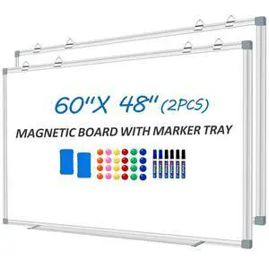 Magnetic White Board Dry Erase Whiteboard for Wall 60"x48" (2pcs) Aluminum Frame Hanging White Boards for Presentation, Teaching, Memo, Display Magnetic White Board Dry Erase Whiteboard for Wall 60"x48" (2pcs) Aluminum Frame Hanging White Boards for Presentation, Teaching, Memo, Display
