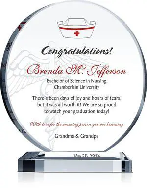 Personalized Nursing School Graduation Gift Custom Engraved Crystal Plaque with Name, School, Degree & Date Unique Nurse Gift for Daughter or Granddaughter (M - 6.5") Personalized Nursing School Graduation Gift Custom Engraved Crystal Plaque with Name, School, Degree & Date Unique Nurse Gift for Daughter or Granddaughter (M - 6.5")
