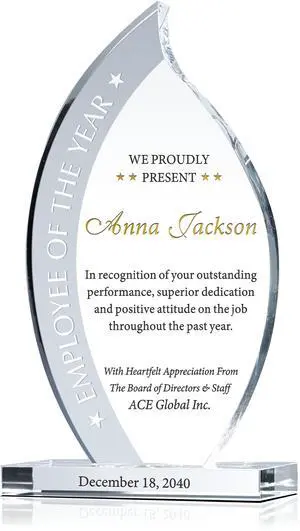 Custom Flame Shape Crystal Employee of the Year Award Plaque, Unique Personalized Crystal Flame Employee Recognition Award Trophy (M - 7.5") Custom Flame Shape Crystal Employee of the Year Award Plaque, Unique Personalized Crystal Flame Employee Recognition Award Trophy (M - 7.5")