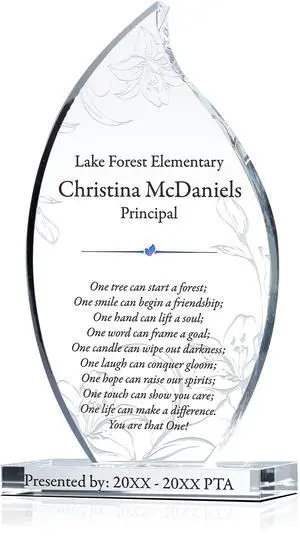 Personalized Crystal Flame Teacher Appreciation Gift Plaque Custom Engraved Thank You Award for Teacher, Principal, Coach from PTA, Class or Students (M - 7.5") Personalized Crystal Flame Teacher Appreciation Gift Plaque Custom Engraved Thank You Award for Teacher, Principal, Coach from PTA, Class or Students (M - 7.5")