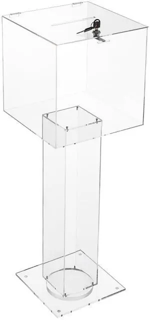 Floor Standing Acrylic Ballot Box, Lockable Storage Containe with Stand, 12 X 12 Inch Clear Suggestion Box with Lock & Two Keys for Election Voting Contest Floor Standing Acrylic Ballot Box, Lockable Storage Containe with Stand, 12 X 12 Inch Clear Suggestion Box with Lock & Two Keys for Election Voting Contest
