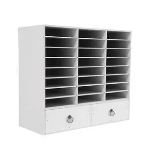 Wooden Literature Organizer 24 Slots Paper and Mail Organizer Storage Cabinet Desktop File Sorter with 2 Drawers, Adjustable Shelves for Home & Office School Mailrooms Wooden Literature Organizer 24 Slots Paper and Mail Organizer Storage Cabinet Desktop File Sorter with 2 Drawers, Adjustable Shelves for Home & Office School Mailrooms