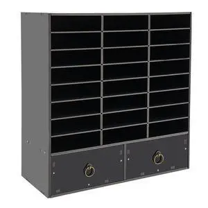 24 Compartments Literature Organizer with 2 Drawers, Adjustable Desktop File Sorter Mail Center Paper Storage Cabinet with Adjustable Shelves for Home Office 24 Compartments Literature Organizer with 2 Drawers, Adjustable Desktop File Sorter Mail Center Paper Storage Cabinet with Adjustable Shelves for Home Office
