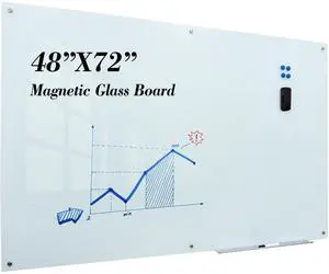 Magnetic Glass Dry Erase White Board, 72" W x 48" H Whiteboard with Accessories, Large Frameless Wall Mounted for Office, Home, School Magnetic Glass Dry Erase White Board, 72" W x 48" H Whiteboard with Accessories, Large Frameless Wall Mounted for Office, Home, School