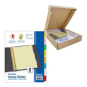Canary Binder Dividers, 8 Insertable Color Tabs, 144-Case | 8 insertable clear color tabs with white label inserts, reinforced 3-hole edge fits 3-ring binders Canary Binder Dividers, 8 Insertable Color Tabs, 144-Case | 8 insertable clear color tabs with white label inserts, reinforced 3-hole edge fits 3-ring binders