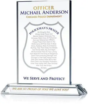 Personalized Crystal Policemans Prayer Plaque Custom Engraved Police Gift for Son, Husband, Dad, Boyfriend, or Officer Unique Graduation, Retirement, Promotion & Appreciation Keepsake (M - 7.5") Personalized Crystal Policemans Prayer Plaque Custom Engraved Police Gift for Son, Husband, Dad, Boyfriend, or Officer Unique Graduation, Retirement, Promotion & Appreciation Keepsake (M - 7.5")