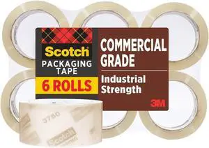 Commercial Grade Shipping Packaging Tape, 1.88" x 54.6 yd, Designed for Packing, Shipping and Mailing, Guaranteed to Stay Sealed, 3" Core, Clear, 6 Rolls (3750-6) (Pack of 6) Commercial Grade Shipping Packaging Tape, 1.88" x 54.6 yd, Designed for Packing, Shipping and Mailing, Guaranteed to Stay Sealed, 3" Core, Clear, 6 Rolls (3750-6) (Pack of 6)