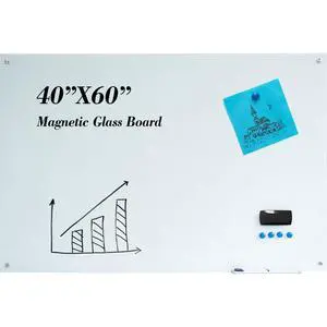 Magnetic Glass Dry Erase White Board, 60" W x 40" H Whiteboard with Accessories, Large Frameless Wall Mounted for Office, Home, School Magnetic Glass Dry Erase White Board, 60" W x 40" H Whiteboard with Accessories, Large Frameless Wall Mounted for Office, Home, School