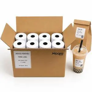 Moqra BPA Free Sticky Thermal Receipt Paper Rolls (80mm) 3 1/8" x 170' 24 Rolls- Removable Label Compatible with TM-L90ii Other linerless Label Printers. Works with POS Systems (24 Rolls/Box) Moqra BPA Free Sticky Thermal Receipt Paper Rolls (80mm) 3 1/8" x 170' 24 Rolls- Removable Label Compatible with TM-L90ii Other linerless Label Printers. Works with POS Systems (24 Rolls/Box)