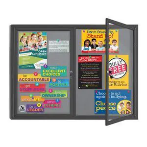 Enclosed Bulletin Board Lockable,Outdoor Noticeboard 44x32 Inch | Weatherproof,Grey Felt, Wall-Mounted Aluminum Black Framed Presentation Board with Locking Door Enclosed Bulletin Board Lockable,Outdoor Noticeboard 44x32 Inch | Weatherproof,Grey Felt, Wall-Mounted Aluminum Black Framed Presentation Board with Locking Door