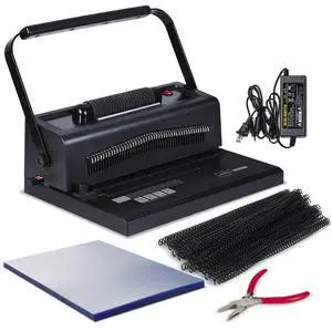 Spiral Binding Machine, 4:1 Pitch, 20-Sheet Punch, with Bonus Kit | 46 Disengageable Pins, Electric Coil Inserter, Adjustable Side Margin, with 100 8Mil PVC Covers, 100 5/16 in Coils and Pliers Spiral Binding Machine, 4:1 Pitch, 20-Sheet Punch, with Bonus Kit | 46 Disengageable Pins, Electric Coil Inserter, Adjustable Side Margin, with 100 8Mil PVC Covers, 100 5/16 in Coils and Pliers