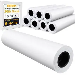 Wide Format Paper,8 Rolls Plotter Paper 24 In x 150 Ft, CAD Bond Rolls,20lb,Bond Paper on 2" Core for CAD Printing on Wide Format Ink Jet Printers Wide Format Paper,8 Rolls Plotter Paper 24 In x 150 Ft, CAD Bond Rolls,20lb,Bond Paper on 2" Core for CAD Printing on Wide Format Ink Jet Printers