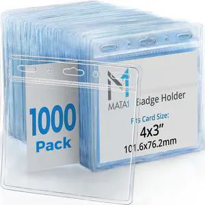 4x3 Thick ID Card, Name Badge Holder - 1000 Pack, Horizontal, No Zipper | clear name tag holders, plastic card protectors with soft edge, zipperless, pre-punched holes for all lanyard clips 4x3 Thick ID Card, Name Badge Holder - 1000 Pack, Horizontal, No Zipper | clear name tag holders, plastic card protectors with soft edge, zipperless, pre-punched holes for all lanyard clips