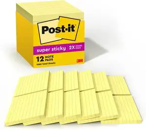 Super Sticky Notes, 4x4 in, 12 Pads, 2X The Sticking Power, Canary Yellow, Recyclable (675-12SSCP) (Pack of 6) Super Sticky Notes, 4x4 in, 12 Pads, 2X The Sticking Power, Canary Yellow, Recyclable (675-12SSCP) (Pack of 6)