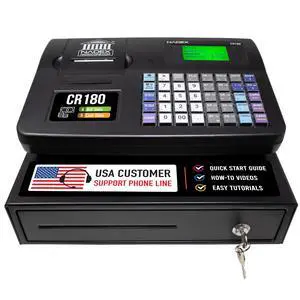 CR180 Electronic Cash Register, Steel Cash Drawer, Compact Design, Black CR180 Electronic Cash Register, Steel Cash Drawer, Compact Design, Black