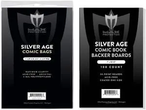 Silver Age Comic Book Bags and Boards 1000 Pack - 2 Mil Archival-Safe Bags with 24pt Thick Acid-Free Boards - Precision-Cut for 1956-1970 Era Comics Silver Age Comic Book Bags and Boards 1000 Pack - 2 Mil Archival-Safe Bags with 24pt Thick Acid-Free Boards - Precision-Cut for 1956-1970 Era Comics