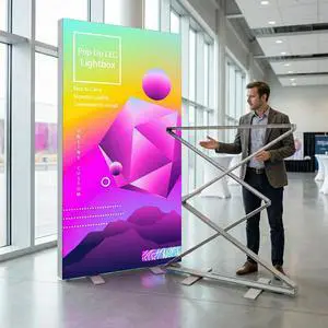 Custom Backlit Banner Stand Folding Pop Up LED Fabric Lightbox | SEG Light Box Display Backlit Banner Display for Trade Show Backdrop Booth Custom Backlit Banner Stand Folding Pop Up LED Fabric Lightbox | SEG Light Box Display Backlit Banner Display for Trade Show Backdrop Booth