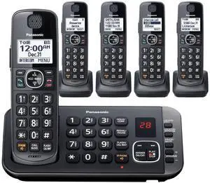 DECT 6.0 Expandable System, Cordless Phones with Answering Machine and Call Blocking - 5 Cordless Phones 5 Handsets - KX-TGE645M (Metallic Black) DECT 6.0 Expandable System, Cordless Phones with Answering Machine and Call Blocking - 5 Cordless Phones 5 Handsets - KX-TGE645M (Metallic Black)