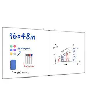 96"X 48" Large Magnetic Dry Erase Whiteboard, Removable Wall Hanging Board with 4 Pens & 1 Dry Erasers & 6 Magnets, Sliver Aluminum Frame White 96"X 48" Large Magnetic Dry Erase Whiteboard, Removable Wall Hanging Board with 4 Pens & 1 Dry Erasers & 6 Magnets, Sliver Aluminum Frame White