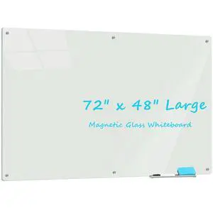 Glass Whiteboard 6' x 4', Magnetic Glass Dry Erase Board Frameless Wall Mounting, Large White Board for Office Home & School Glass Whiteboard 6' x 4', Magnetic Glass Dry Erase Board Frameless Wall Mounting, Large White Board for Office Home & School